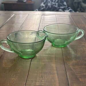 Vintage Green Depression Glass Creamer and Sugar Bowl Set
